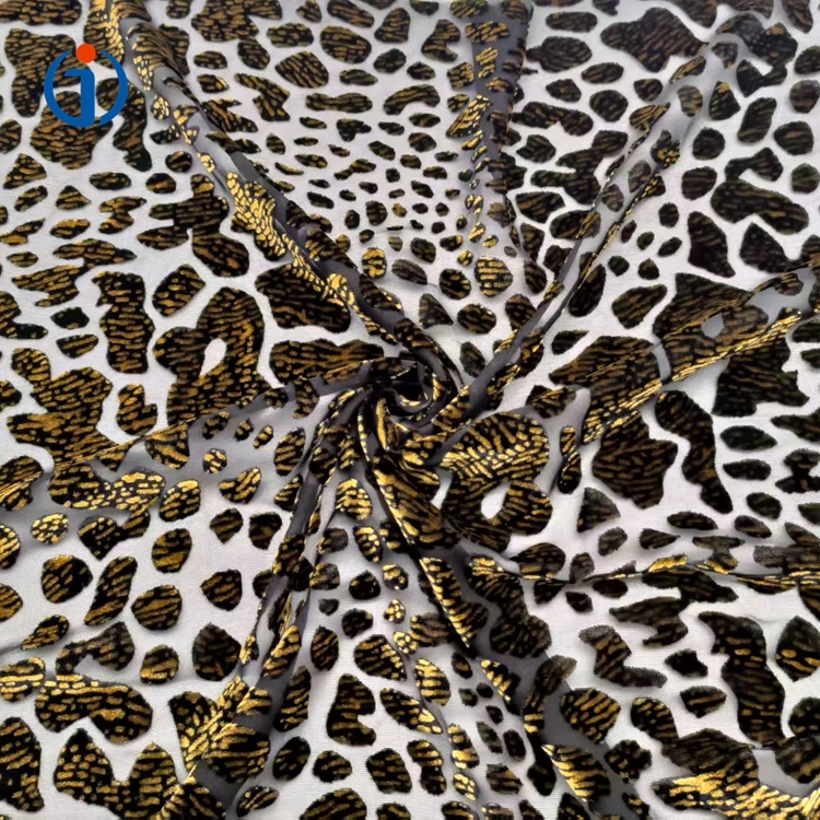China Textile Woven Multicolor 82% Rayon 18% Nylon Burnout Leopard Velvet Fabric for Dress Clothing