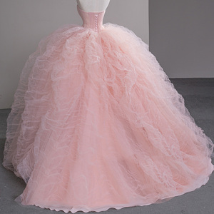 Luxury <b>Pink</b> <b>Wedding</b> Tulle Ball Gown Sleeveless Princess <b>Wedding</b> Evening Prom <b>Dresses</b> Sfy15 - Product Image 4
