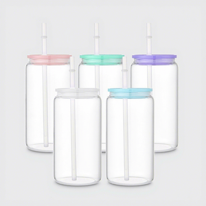 Usa Warehouse16oz vetro trasparente Tumbler bicchieri di sublimazione tazza di vetro con coperchio e paglia per il caffè Tea party - Product Image 1