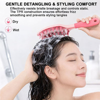 Brosse de massage multifonctionnelle pour le cuir chevelu, à usage sec et humide, avec long manche incurvé et en silicone ventilé, pour le shampoing capillaire