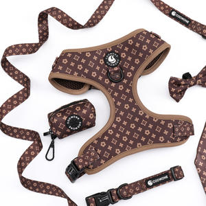 Conjunto de Arnês para Cães em Neoprene Ajustável com Logotipo Personalizado Coleira de Malha Macia para Filhotes Guia Bandana e Gravata Borboleta Kit de Passeio - Product Image 1