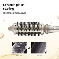 Brosse chauffante à double tension et à lumière thermique de 1,77 pouces, brosse à friser, volumateur, lisseur et boucleur 2 en 1, outil de coiffage rond chauffant