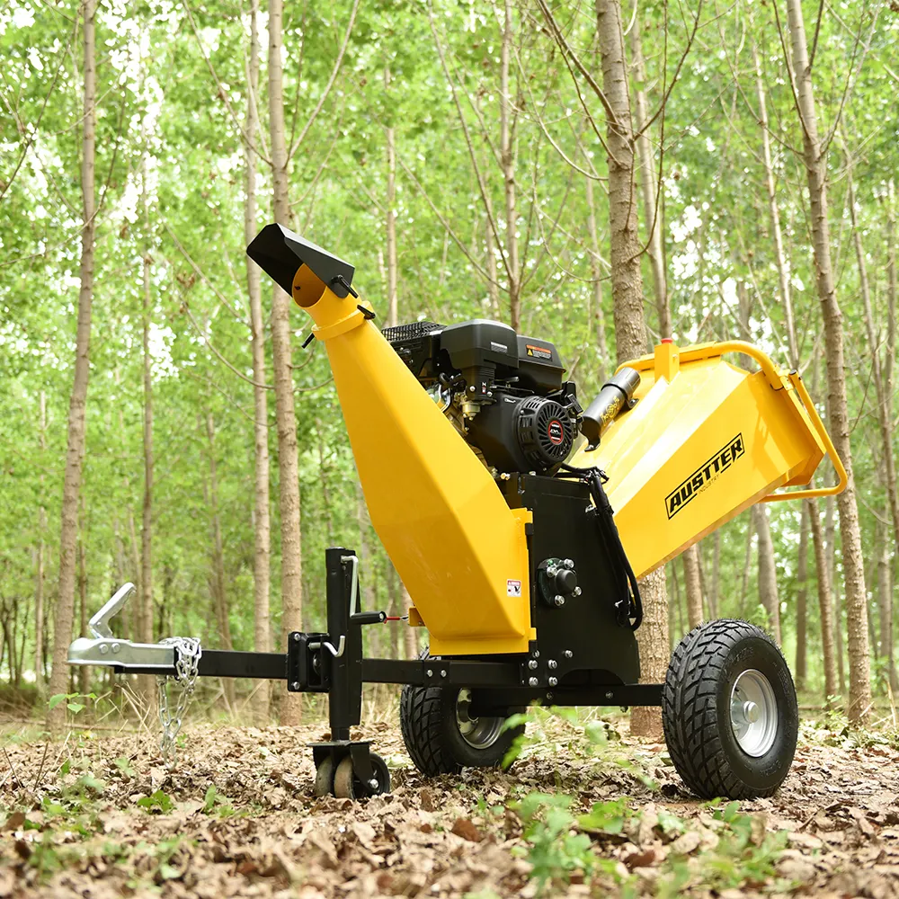 Austter Trailer gắn nhiệm vụ nặng nề 15HP động cơ xăng xăng động cơ gỗ chipper log cây chi nhánh gỗ chipper Shredder máy