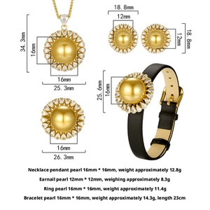 Fashion Eco-friendly Copper Shell Pearl 4 Piece Jewelry <b>Set</b> Non Tarnish 16-12mm Gold Plated Gold Plated Leather <b>Bracelet</b> <b>Set</b> - Product Image 2