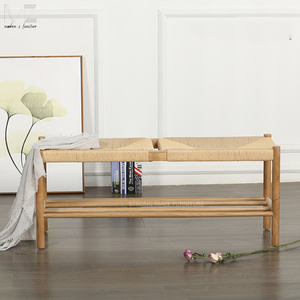 New Design Indoor Modern <strong>Oak</strong> Solid Ash Wood <strong>Storage</strong> Footstool Rattan Woven <strong>Bench</strong> With Shoe Cabinet - Product Image 1