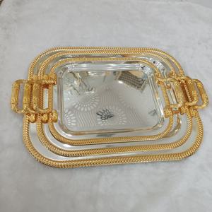 Shubin ถาดกระจกสแตนเลสตกแต่งโต๊ะหรูหราอาหารชากาแฟเสิร์ฟทรงกลม32ซม. 39ซม. ถาดทองอียิปต์อาหรับ - Product Image 2