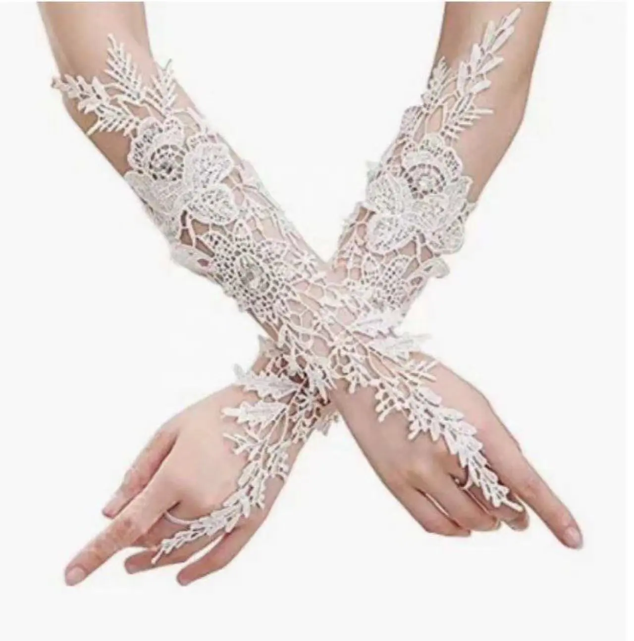 2023 guantes de etiqueta de Boda nupcial encaje soluble en agua en forma de flor gancho de diamante dedo guantes largos de novia