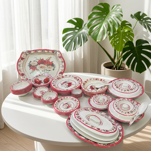 <b>Vintage</b> Floral Ceramic Dinnerware Set 40Pcs Handpainted Dishwasher Safe Plates Bowls Serving Trays - Product Image 3