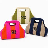 Sacs fourre-tout en tricot couleur Dopamine, personnalisables avec logo, grande capacité, pour cosmétiques et maquillage, pochette de beauté en tissu éponge rayé, vente en gros