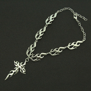 New Simple Popular Design Flamed Shaped <b>Cross</b> Pendant Necklace Hiphop Style Unisex's Alloy Necklaces Fashion Jewelry Wholesale - Product Image 1