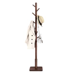 Nouveau <span class=keywords><strong>Porte</strong></span>-<span class=keywords><strong>Manteau</strong></span> en Bois Massif Naturel avec Base Carrée Stable et 8 Crochets Amovibles - Product Image 1