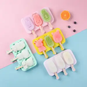 HY silikon Popsicle kalıpları kapaklı 3 kaviteler ev yapımı buz Pop kalıpları