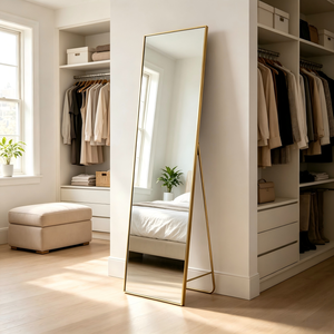 LED Full Length <b>Mirror</b> <b>Gold</b> Metal Frame Floor Standing Full Body <b>Mirror</b> with Dimmable LED Light for Bedroom Hotel - Product Image 4
