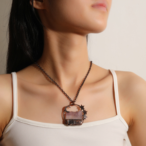 Kalung Liontin Batu Permata <span class=keywords><strong>Amethyst</strong></span> Perunggu Alami Star and Moon Hot <span class=keywords><strong>Sale</strong></span> untuk Wanita Unisex Pesta Grosir - Product Image 2