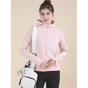 Sweat-shirt à capuche respirant en tricot pour femme, bleu clair, fermeture éclair intégrale, manches longues, vêtements de sport - Product Image 4