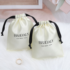 Luxury Custom Logo Printed Color Shiny High Quality Satin Drawstring Bag for Hair Shoe Shopping Gift Dust Yellow Satin Pouch - Product Image 4