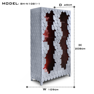 Mueble de Almacenamiento de Lujo con Hojas Plateadas de Inspiración Urbana, Estantes de Vidrio Refinados, Base de Metal, Duradero, para Sala de Estar o Dormitorio - Product Image 4