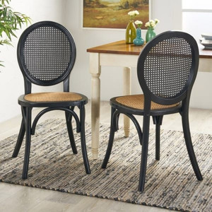 Chaise de salle à manger en rotin ovale rétro avec panneau en cannage, pieds antidérapants, empilable, pour mariage, fête, café, maison, en bois massif - Product Image 1