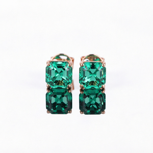 ต่างหูแบบติดหูทรงกรงเล็บประดับเพชรทรง Asscher สีเขียว ทองคำขาว 9K สไตล์วินเทจ สำหรับงานหมั้นและงานแต่งงาน เหมาะสำหรับเป็นของขวัญ - Product Image 1