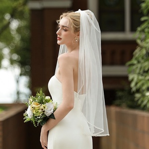 यूरोपीय और अमेरिकी सरल सफेद दाढ़ी लपेटें एकल परत शादी के प्रमुख धागे घूंघट - Product Image 3