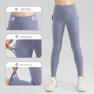 Leggings Deportivos para Niñas, Cintura Elástica, Transpirables, con Ribete <span class=keywords><strong>de</strong></span> Encaje, Cintura Alta, Secado Rápido, Control <span class=keywords><strong>de</strong></span> Abdomen, para <span class=keywords><strong>Yoga</strong></span>, Verano - Product Image 2