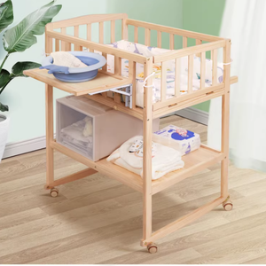 Station de soins pour bébé convertible 3 en 1 <span class=keywords><strong>Table</strong></span> à langer réglable, berceau à bascule et support de bain <span class=keywords><strong>Table</strong></span> à langer en bois massif pour la crèche - Product Image 5