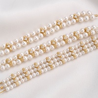 Bracelet en perles fait main avec accessoire en or 14 carats plaqué or, incrusté de zircon, motif de fleur de prunier, double rangée, triple rangée, espaceur perlé