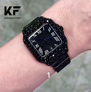 Orologio da Polso da Uomo di Lusso di Alta Gamma Ghiacciato in Oro Bianco Moissanite VVS Nera Vetro Zaffiro Impermeabile 100 BAR in Acciaio Inossidabile - Product Image 1