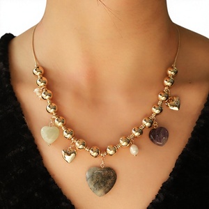 Conjunto de Collar y Pulsera con Dije de Corazón Chapado en Oro, con Colgantes de Piedras Naturales e Imitación de Perlas, para Joyería de Boda para Mujer - Product Image 4