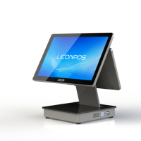 Système de point de vente LICON WLL-S600D en alliage d'aluminium ultra-fin, écran tactile capacitif double écran 15,6 pouces, interface VGA, Bluetooth 5.2