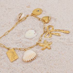 Collar INS Wind Sea Star Scallop Bow Love, Cadena de Clavícula de Diseño de Alta Gama en Oro de 18K, Joyería Moderna de Acero Inoxidable para Fiestas - Product Image 3