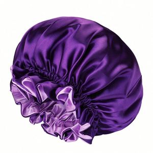 Bonnet de nuit en satin double couche extra large pour femmes, nouveau design à volants, vente en gros - Product Image 4
