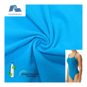 2023 Hot-sale Eco-friendly 2*2 knitted rib 85 Nylon 15 spandex fabric made recycled plastic bottles Recycled swimwear fabric