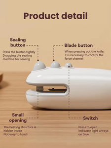 Wholesale Mini Bag Sealer With Cutter Magnetic <b>USB</b> Rechargeable Portable Snacks Food Vacuum <b>Heat</b> Sealing Machine Re-sealer - Product Image 5