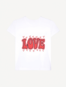 T-shirt da donna nera con stampa grafica 'Love', girocollo, manica corta, casual, per San Valentino, da palestra, in tessuto jersey opaco stampato - Product Image 1