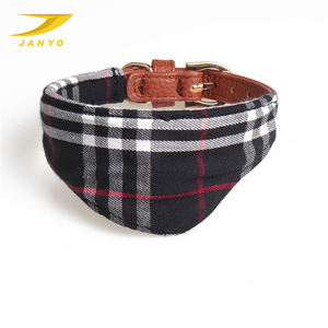 Collier pour chat personnalisé en usine, motif tartan, avec nœud papillon, sangle en cuir de vachette souple, boucle à rivets dorés, anneau en D, collier de mode pour animaux de compagnie - Product Image 2