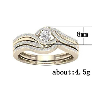 Conjunto de Joyería Nupcial H062, Anillo de Compromiso con Diamantes Redondos en Oro Sólido de 18K, Joyería Fina para Mujer - Product Image 3