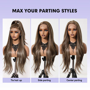 Abbastanza Stock 13*6 parrucca di pizzo giapponese in fibra marrone biondo a righe di alta qualità naturale liscia tubo dritto resistente morbido - Product Image 4