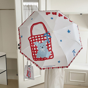 Hàn Quốc phong cách ô với gấu dây rút túi tùy chỉnh in ấn tự động mở đóng 3-Fold nhỏ gọn UPF 50 + Sun mưa di động ô - Product Image 1