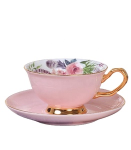 Set di <span class=keywords><strong>Tazze</strong></span> da Tè in Ceramica <span class=keywords><strong>Vintage</strong></span> con Cucchiaino e Piattino, Tazza da Caffè in Fine Porcellana Bone China Rosa - Product Image 1