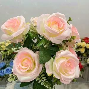 Açık pembe yapay çiçekler 2 demet ipek gül buket çiçekler ev dekorasyon parti düğün dekor için