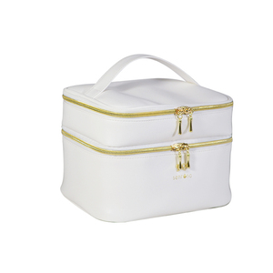 Female White Leather Makeup <b>Bag</b> Custom Travel Vegan Leather Makeup Brush <b>Bags</b> <b>Large</b> Size Faux Pu Leather <b>Wash</b> <b>Bag</b> - Product Image 3