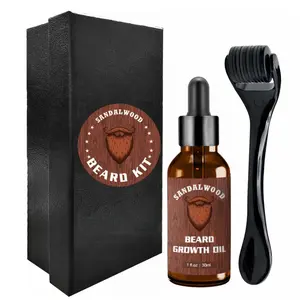 Set per la cura dei baffi da uomo olio per siero per la crescita della barba e rullo derma da 0.5mm per kit di rulli per olio per barba per la crescita dei capelli