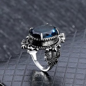 Anello a Specchio Blu Reale per Donne, Gioiello da Dito Vintage e Distintivo - Product Image 5