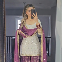 Ensemble haut, pantalon et dupatta pour femme, de haute qualité, 4 saisons, de créateur, prêt-à-porter, entièrement cousu, style ethnique moderne, en faux georgette épaisse