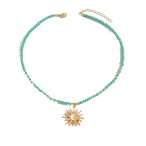 Collar con Colgante de Sol, Luna y Estrella con Cuentas de Vidrio, Cobre Chapado en Oro de 14K, Gargantilla, Joyería para Mujer, Accesorio de Moda - Product Image 5