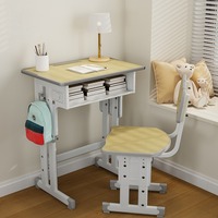 Ensemble bureau et chaise réglables pour étudiants, structure métallique ergonomique avec rangement et crochet pour sac, idéal pour l'école, les études à domicile et les centres de formation