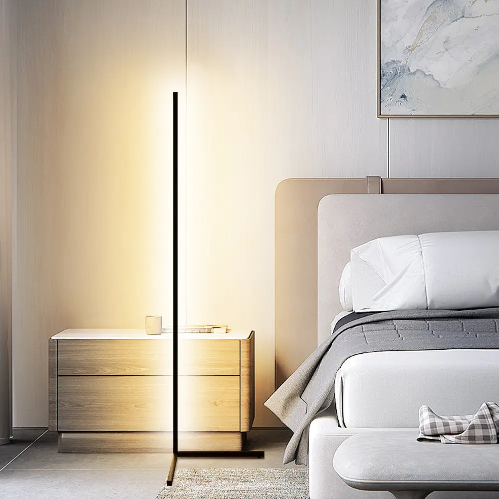 1.4M köşe zemin lambası Modern RGB renk değiştiren Mood aydınlatma kısılabilir köşe Led ışık uzaktan kumanda ile ev yatak odası