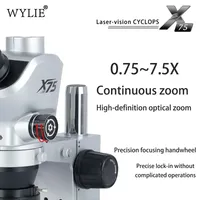 Microscope stéréoscopique trinoculaire WYLIE X75, zoom continu 0,75-7,5X, adaptateur 0,4X, éclairage annulaire LED pour réparation de cartes de circuits imprimés de téléphones