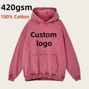 Vente en gros Hoodie Essentials vierge surdimensionné 420 g/m² épais uni personnalisé avec lavage vintage à l'acide effet pierre - Product Image 1